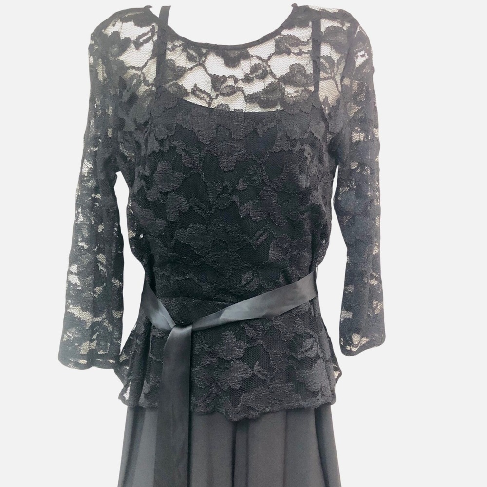 Leslie Fay Black Lace Jumpsuit 80s Wide Leg Evening Coquette Whimsigoth Womens 6